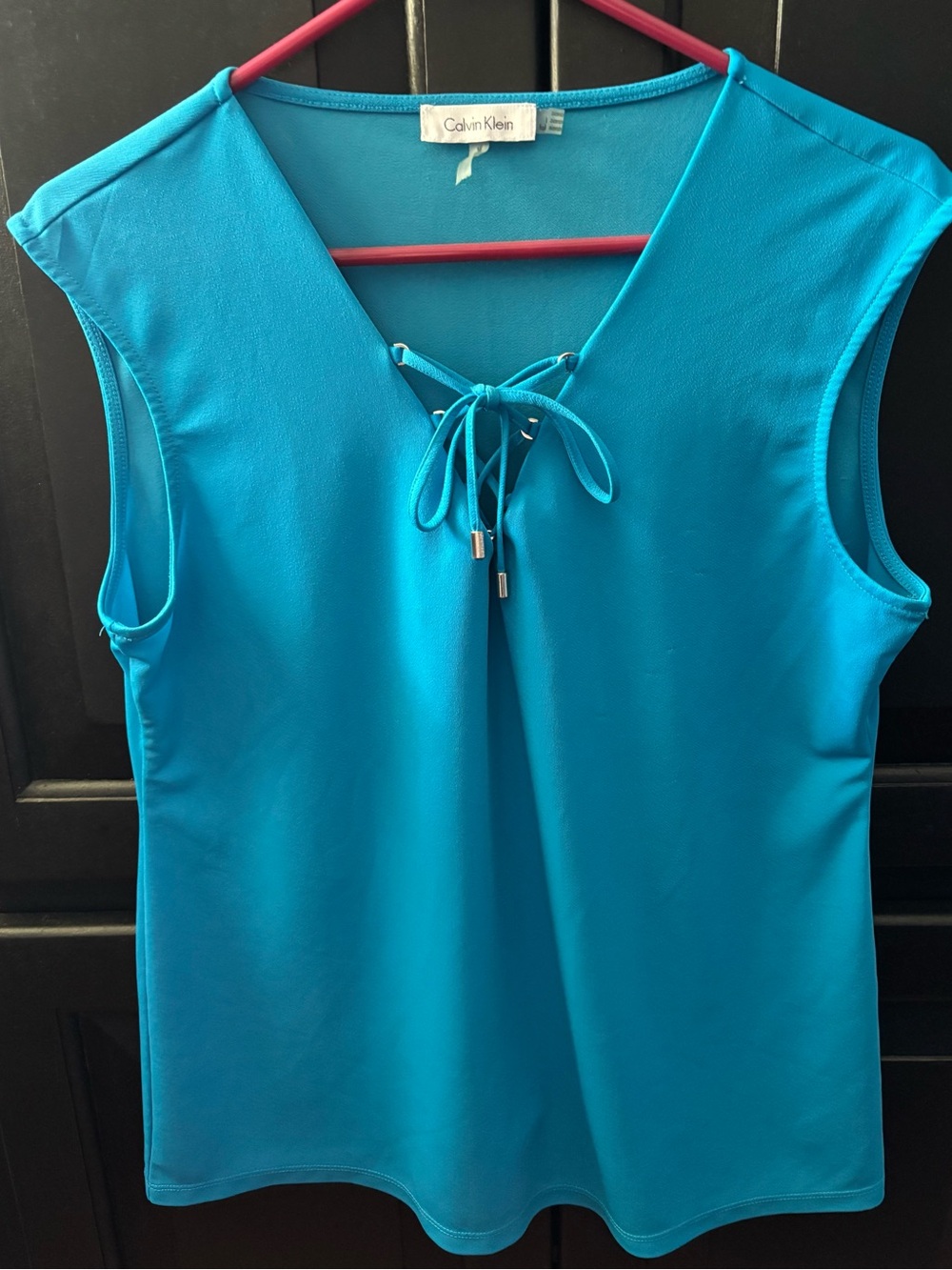 Calvin Klein Turquoise Tie-Front Sleeveless Blouse
